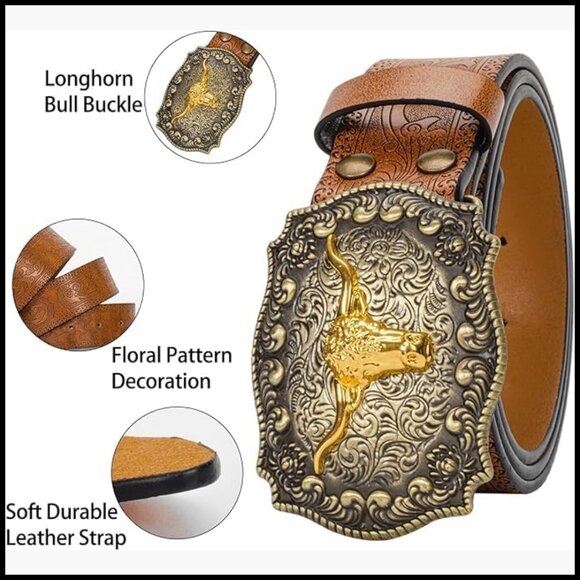 Western Cowgirl PU Leather Belt with Turquoise Oval Buckle main image 6